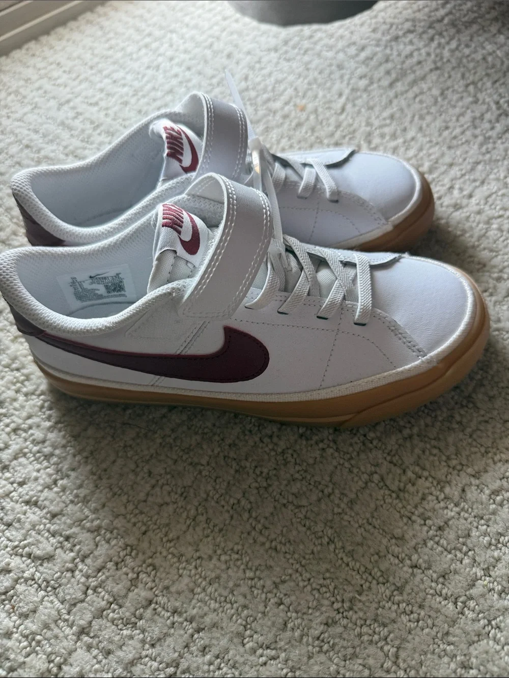 Nike Kids White & Maroon Low-Top Sneakers with Gum Sole